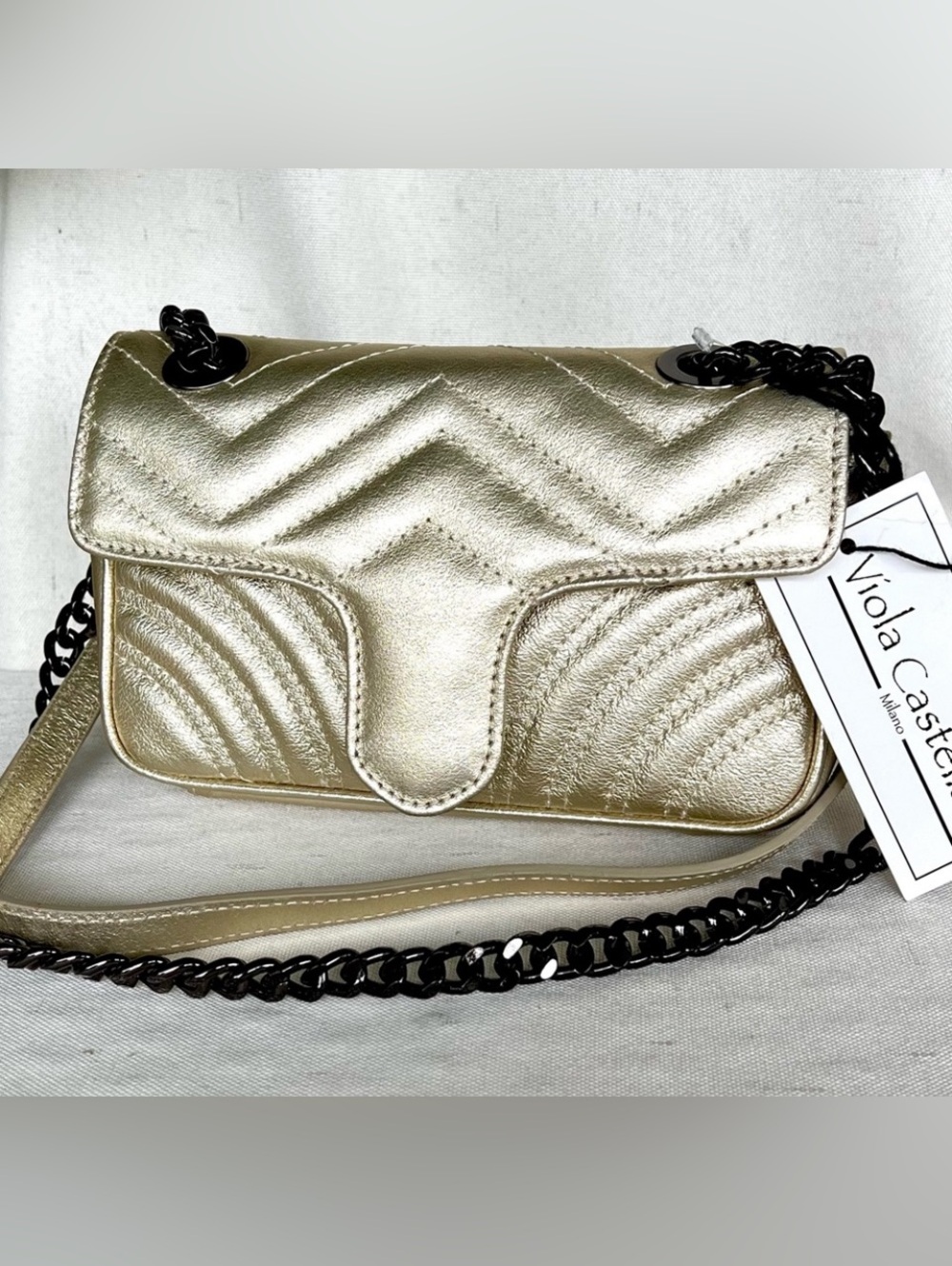 VIOLA CASTELLANI Made in Italy leather crossbody bag PALE GOLD
